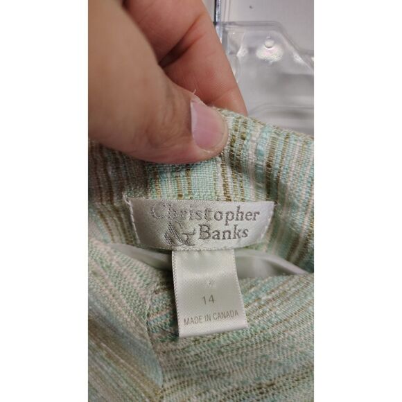 Christopher & Banks Women's Mint Green White and Brown Side Zip Midi Skirt SZ 14 - Picture 3 of 7